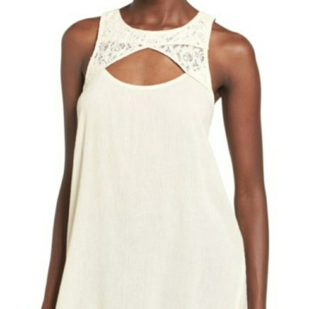 NWT Sun & Shadow beige crewneck asymmetrical top women's size XS